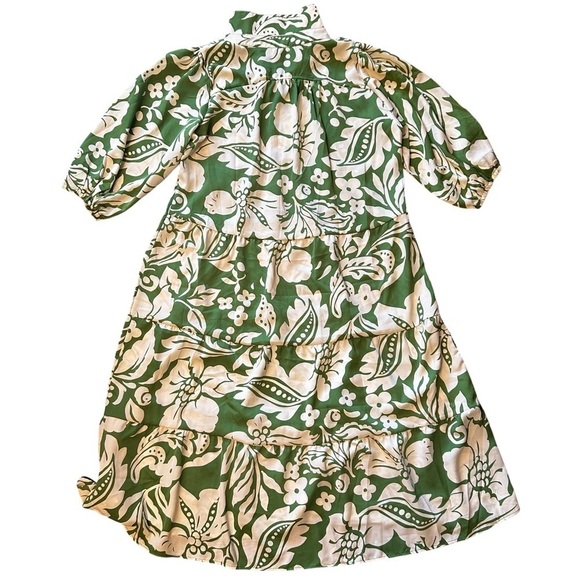 NWT Umgee Womens Large Olive Green & Cream Floral Tiered Dress - Picture 2 of 6